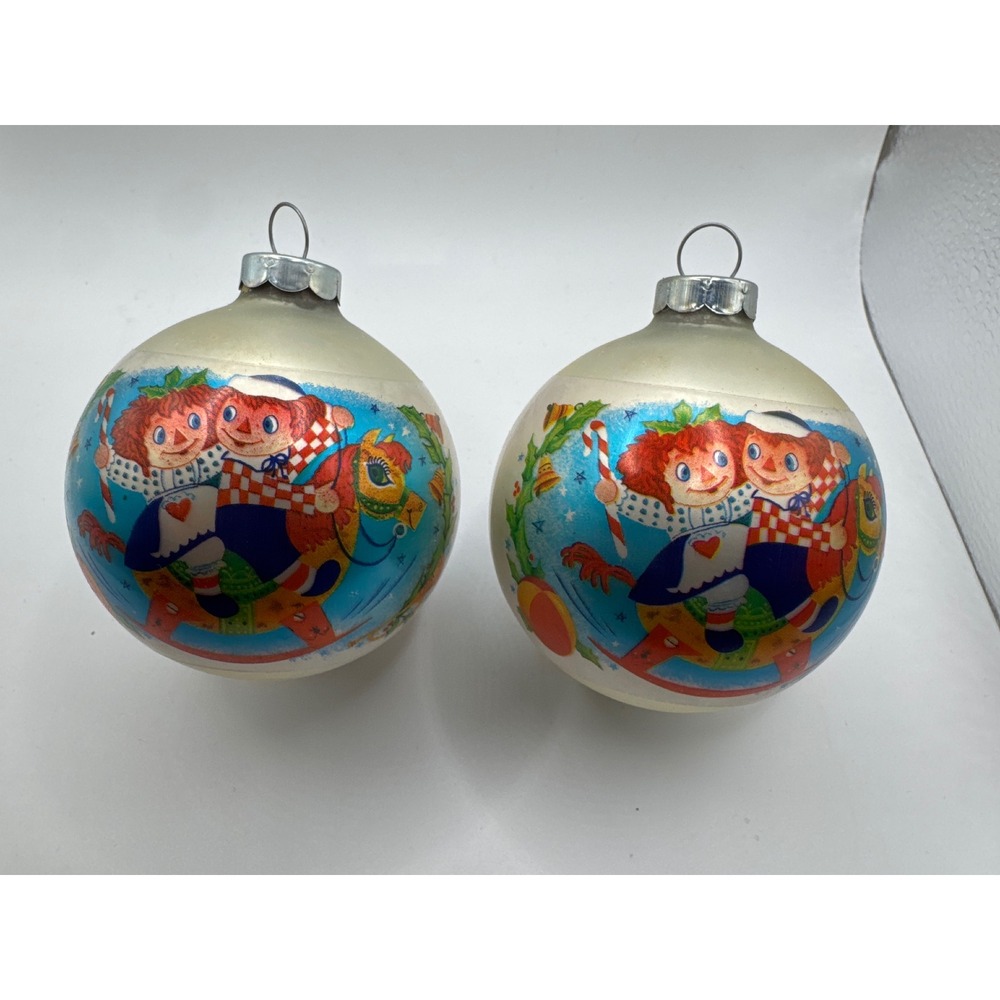 Vintage 1974 Raggedy Ann and Andy Christmas Ornaments Set of 2 Bobbs-Merrill 3"